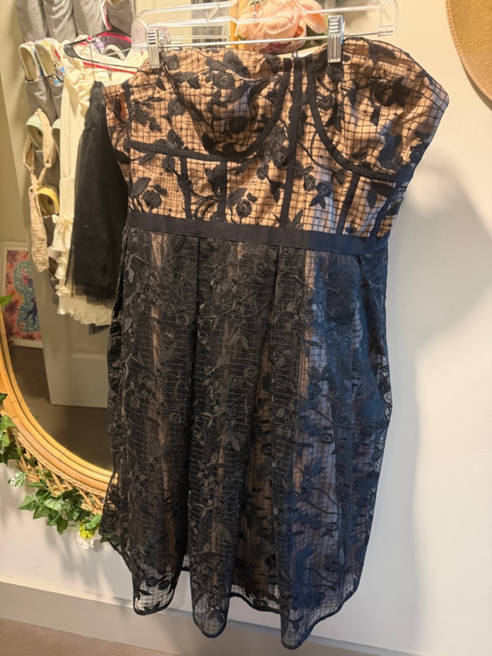 City Chic Black Lace Strapless Dress with Nude Lining - Picture 2 of 7